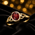 9ct Yellow Gold Garnet Celtic Ring Sizes L - Q British Made Brand New Boxed