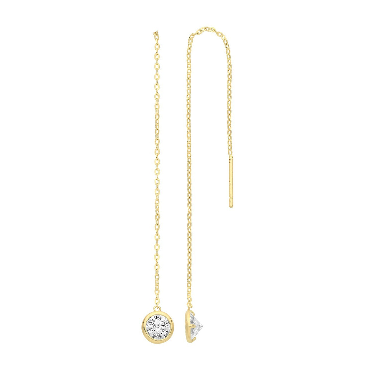 Flush Bezel Drop Earrings 9ct Yellow Gold 375 Hallmarked Brand New Boxed
