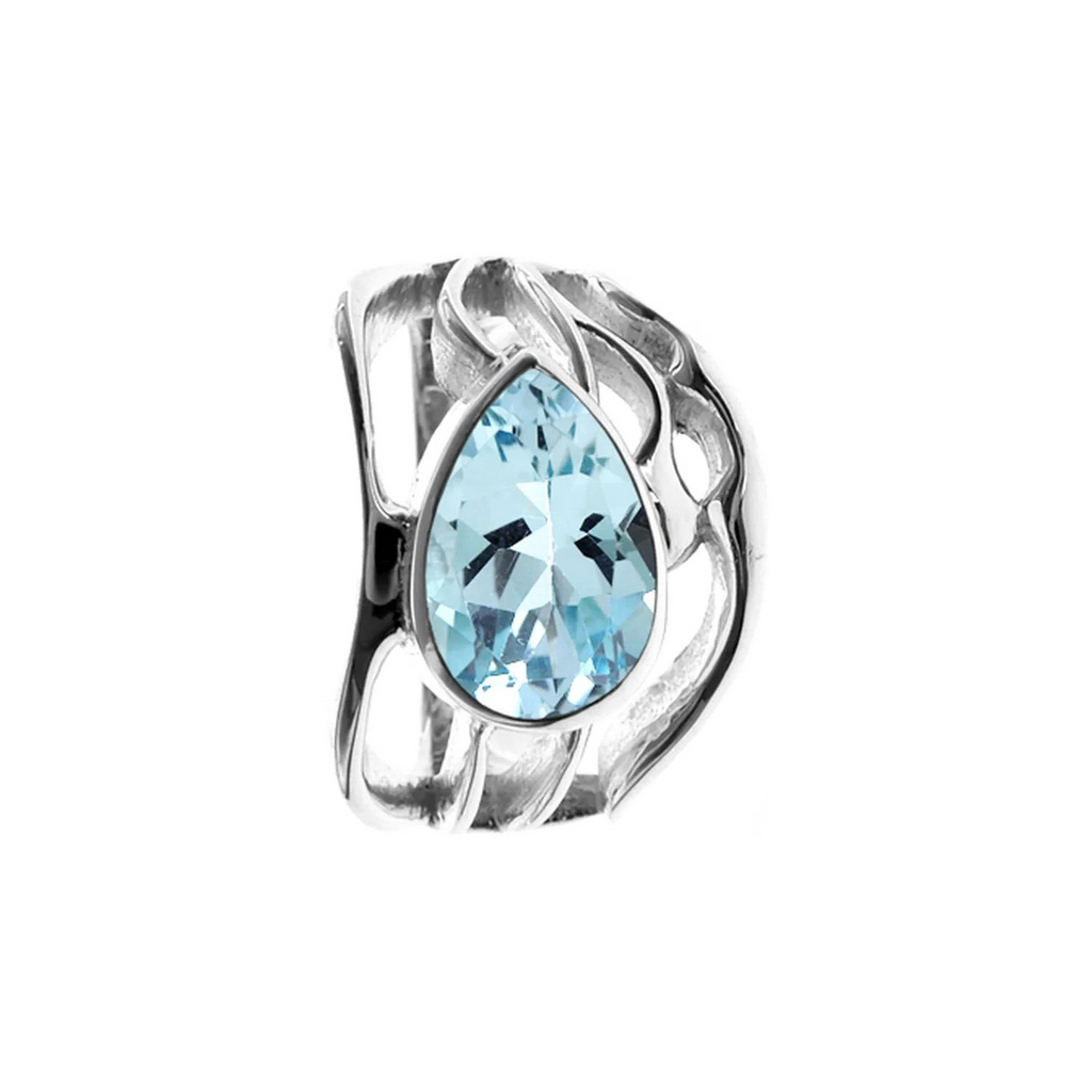 Teardrop Blue Topaz Ring Sterling Silver 925 Hallmarked British Made Size K - T