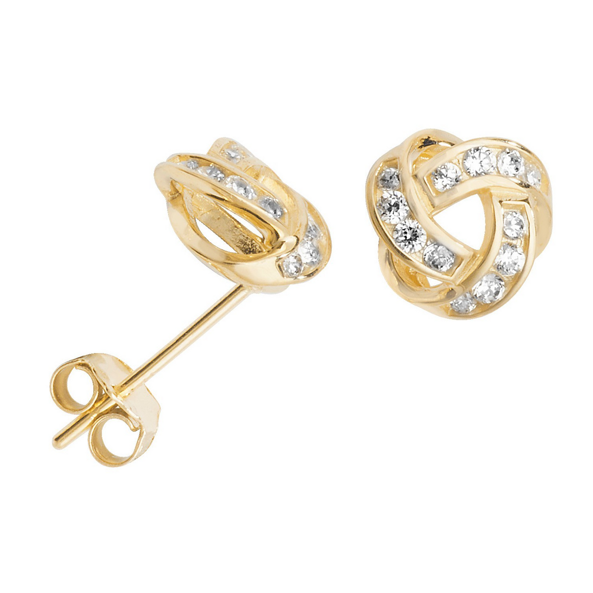 12 Stone Knot Stud Earrings 9ct Yellow Gold 375 Hallmarked Brand New Boxed