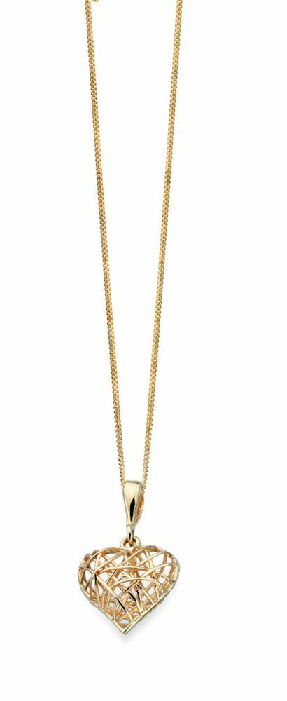 9ct  Yellow Gold Caged Heart Pendant 375 Hallmarked British Made Brand New