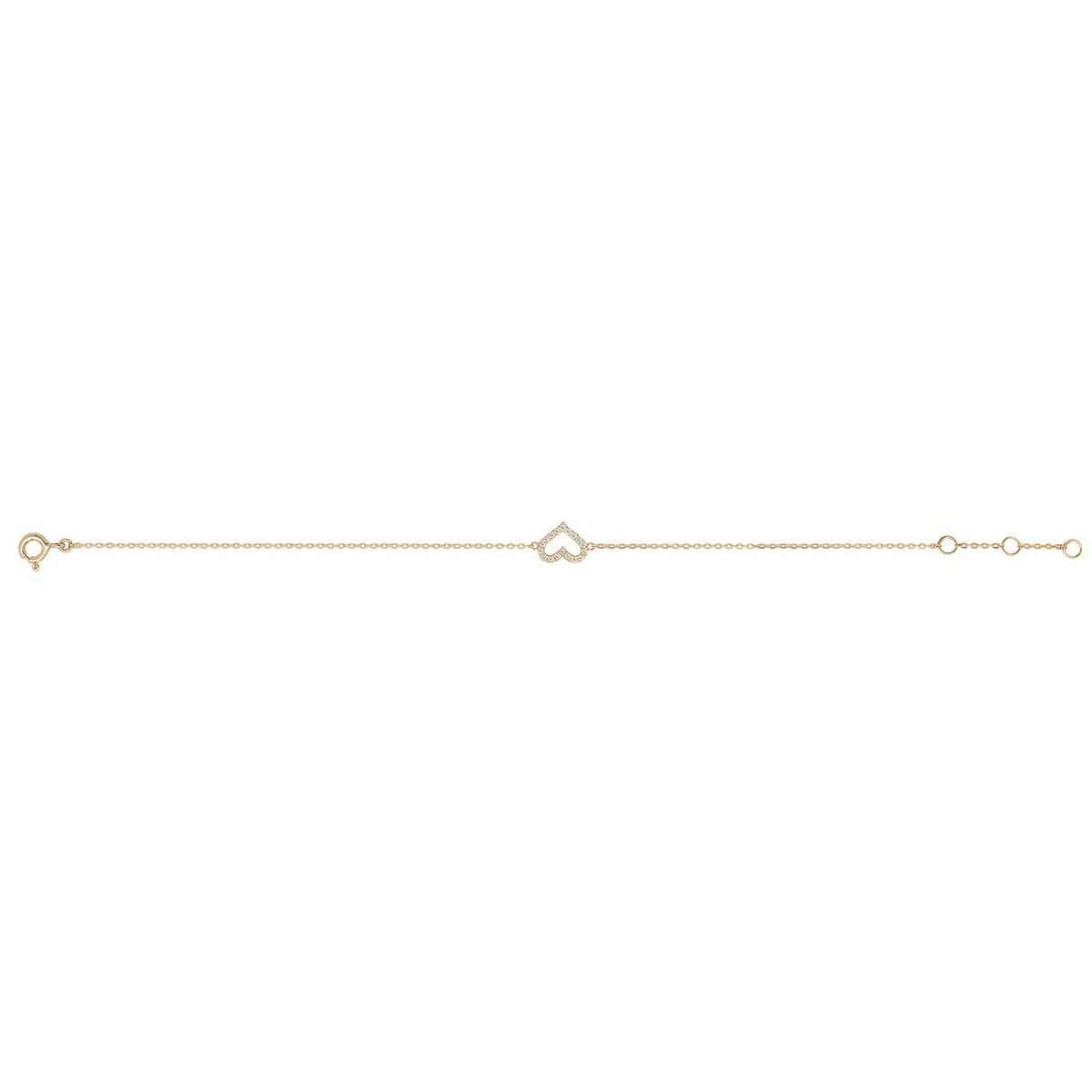 Ladies Pave Heart Bracelet 9ct Yellow Gold 375 Hallmarked British Made