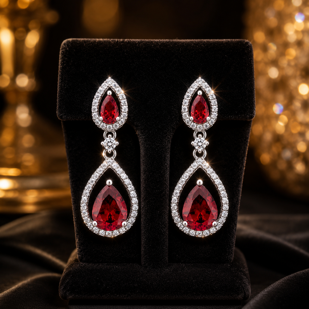 Teardrop Garnet Drop Earrings Sterling Silver 925 Hallmarked British Made