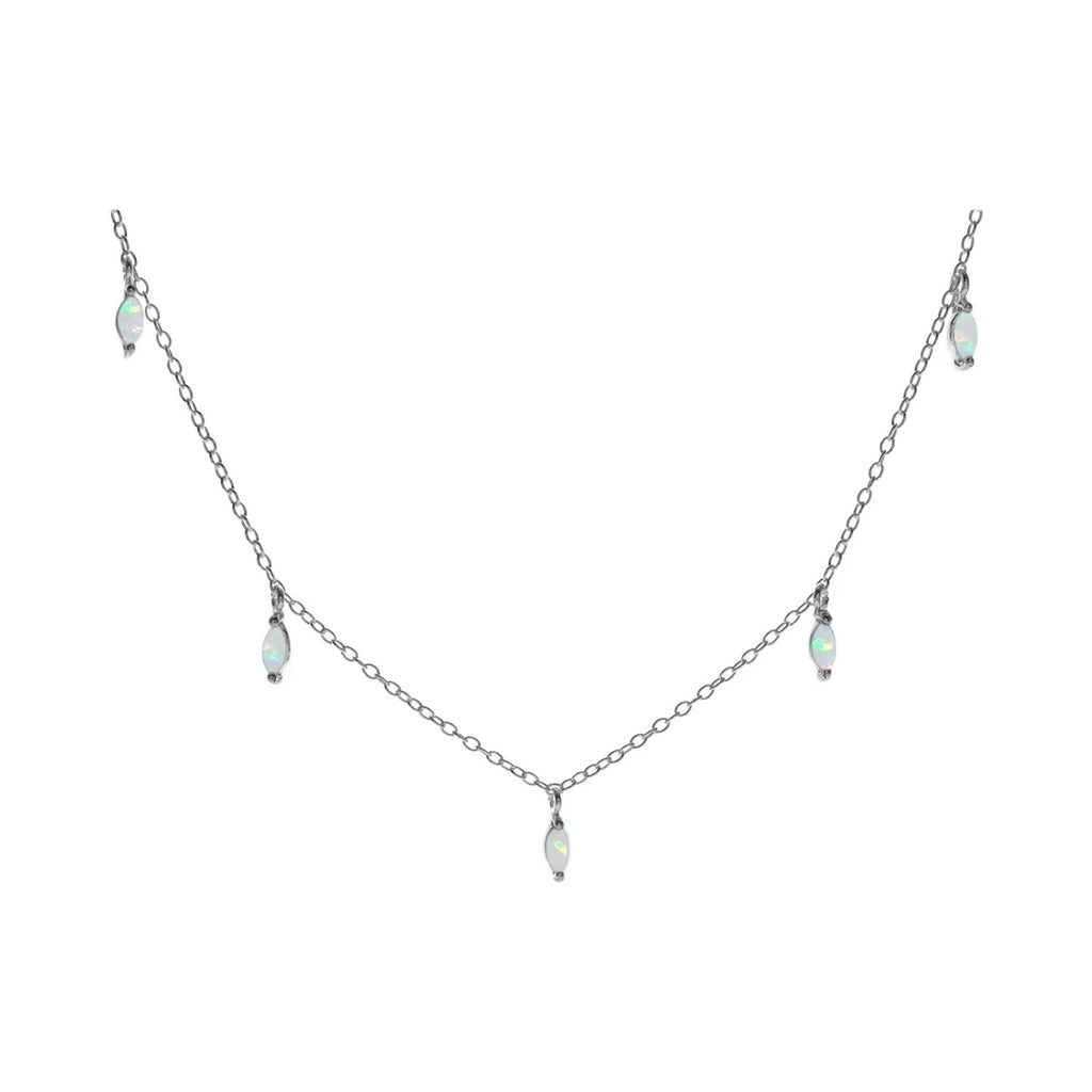 7 Marquise Opal Necklace Solid Sterling Silver 925 Hallmarked British Made