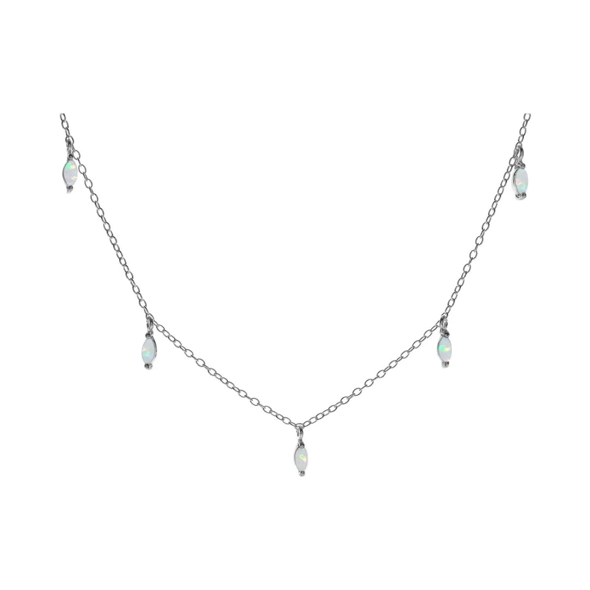 7 Marquise Opal Necklace Solid Sterling Silver 925 Hallmarked British Made