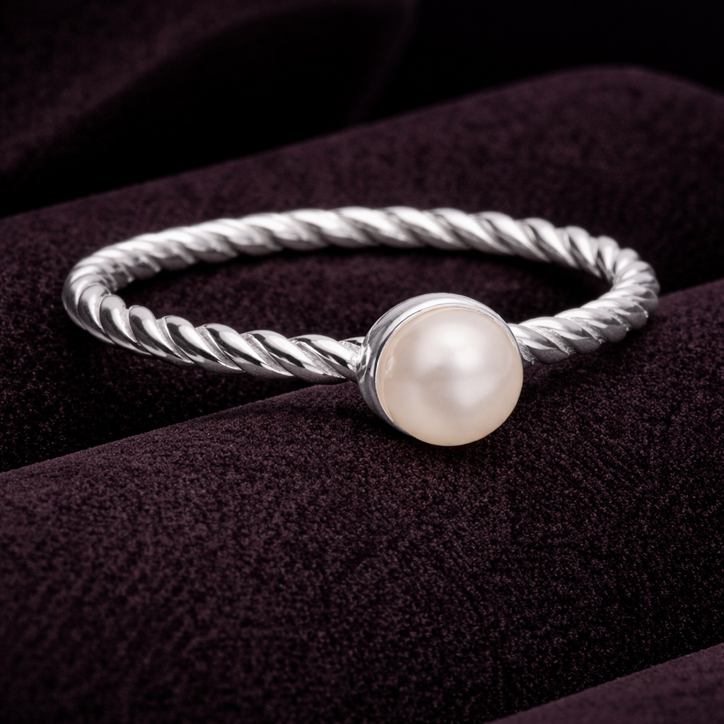 2mm Twist Pearl Ring Sterling Silver 925 Hallmarked British Made Size K - R