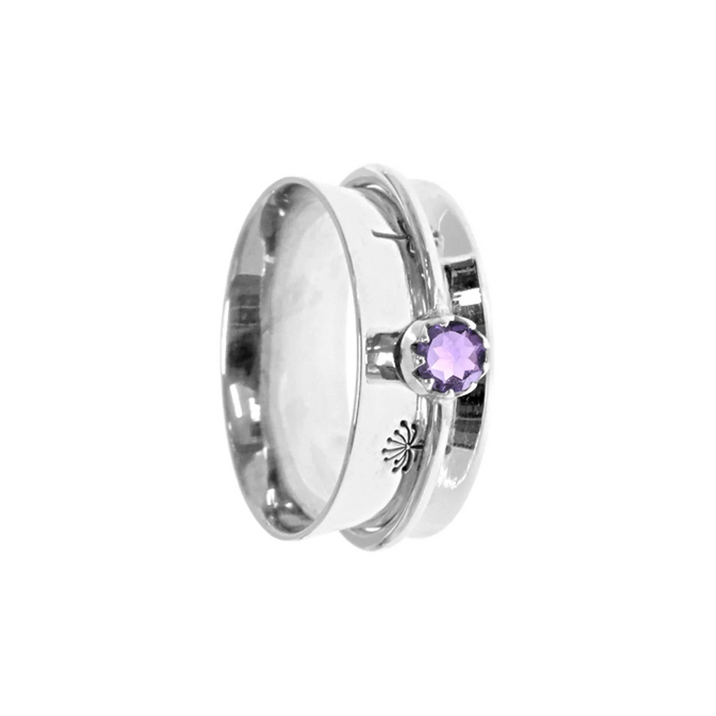 Floral Amethyst Spinner Ring Sterling Silver 925 Hallmark British Made Size K-T