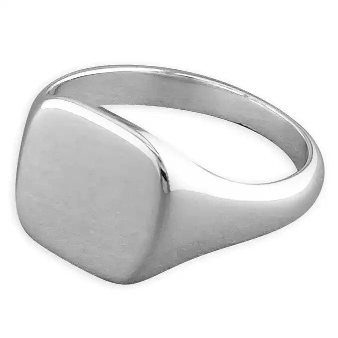 Plain Cushion Signet Ring Sterling Silver 925 Hallmarked Size M - T British Made