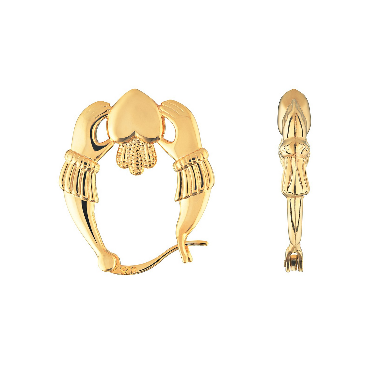 Claddagh Earrings 9ct Yellow Gold Plated On Sterling Silver Hallmarked Brand New
