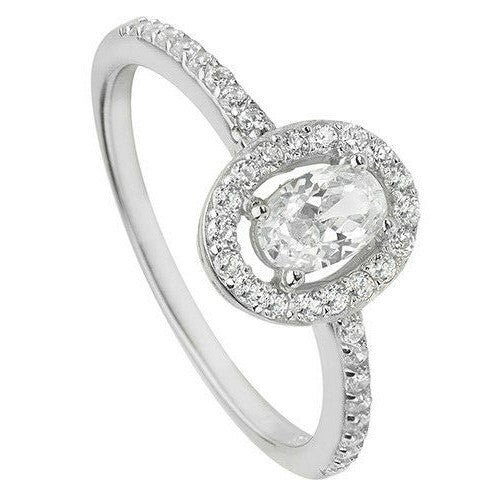 Sterling Silver Halo Ring Oval Engagement Gemstone 925 Hallmarked Size J - T
