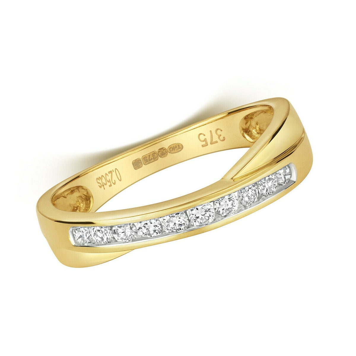 Natural Diamond Crossover Ring Eternity Band 9ct Yellow Gold 375 Hallmarked