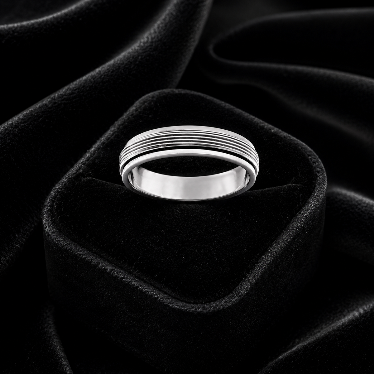 Mens Sterling Silver Ridged Spinner Rotating Ring 925 Hallmarked Sizes W - Z +1