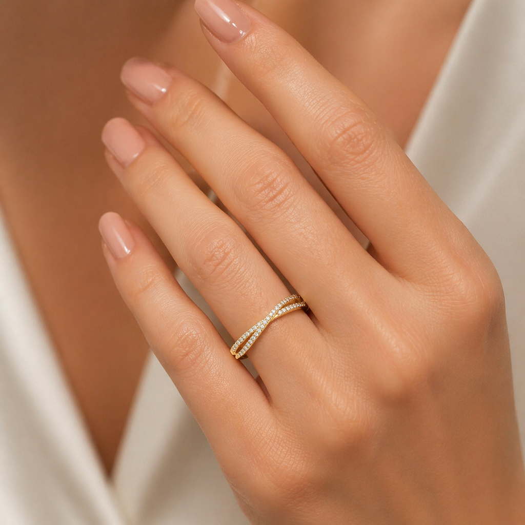 Crossover Gemstone Eternity Ring 9ct Yellow Gold Hallmarked Sizes J - R
