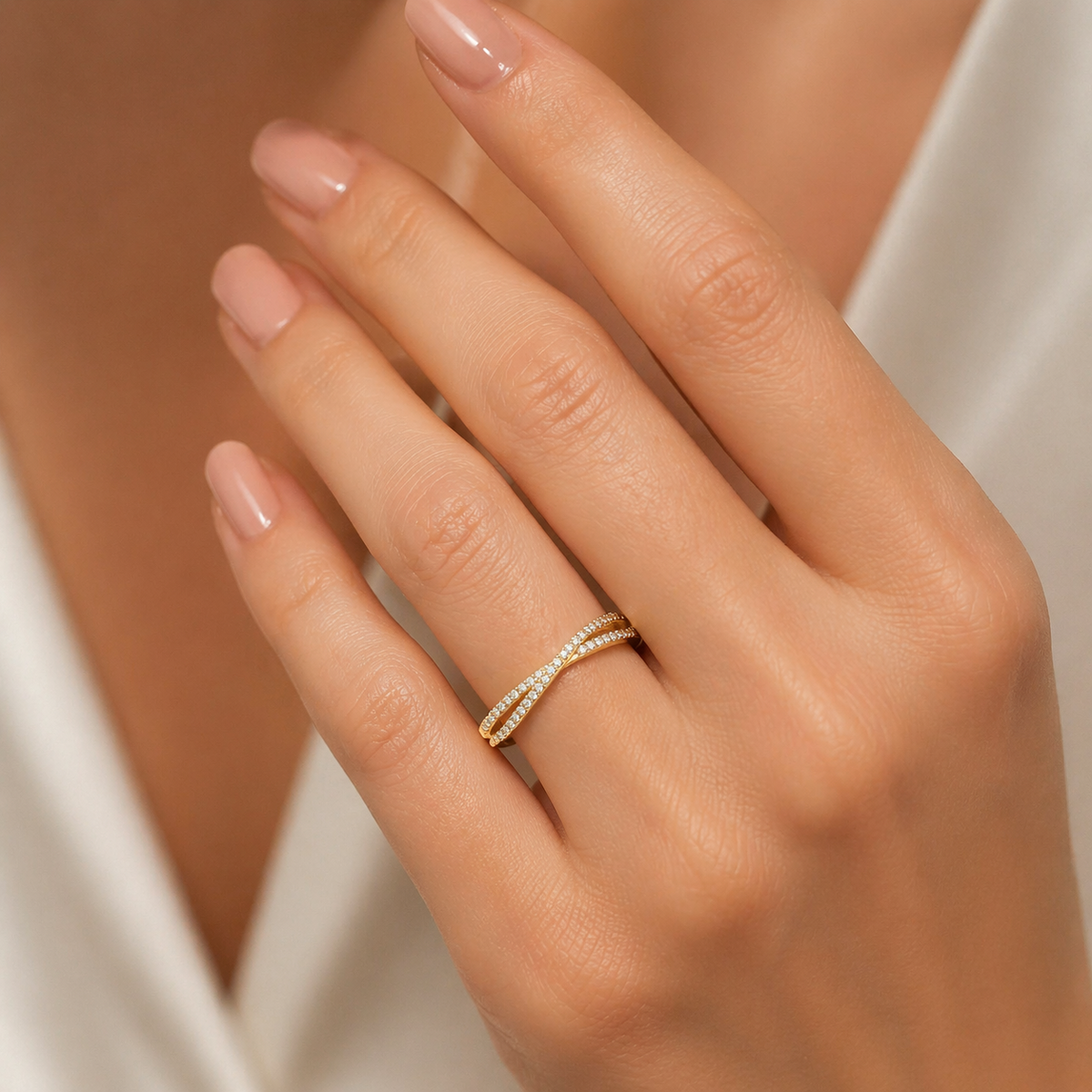 Crossover Gemstone Eternity Ring 9ct Yellow Gold Hallmarked Sizes J - R