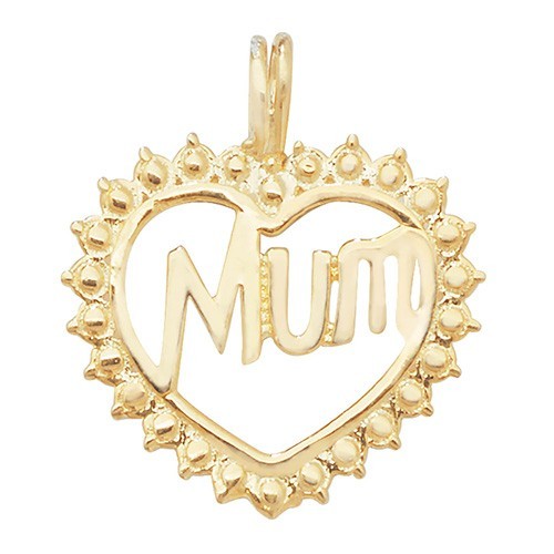 Decorative Mum Heart 9ct Yellow Gold Pendant 375 Hallmarked All Chain Lengths