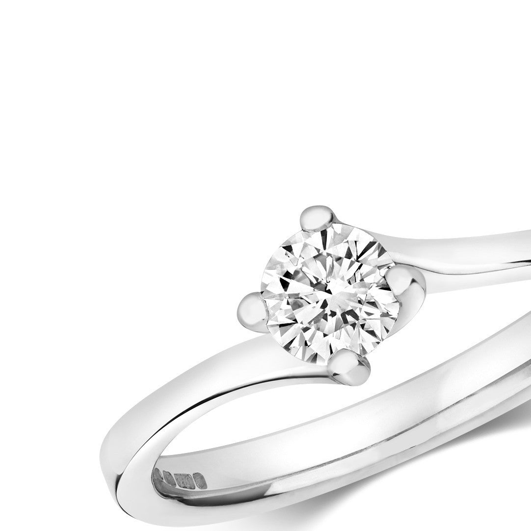 Solitaire Twist Natural Diamond Ring 18ct White Gold Hallmarked Sizes L - O