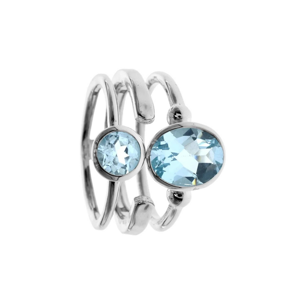 Blue Topaz Triple Band Ring Sterling Silver 925 Hallmark British Made Size L - S