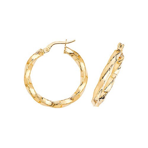9ct Yellow Gold Twisted Hoop Earrings 375 Hallmarked 10mm - 40mm Diameter