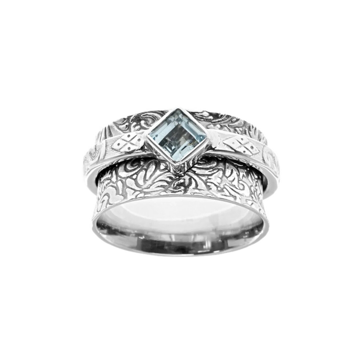 Vinal Blue Topaz Spinner Ring Sterling Silver 925 Hallmarked Size K - T
