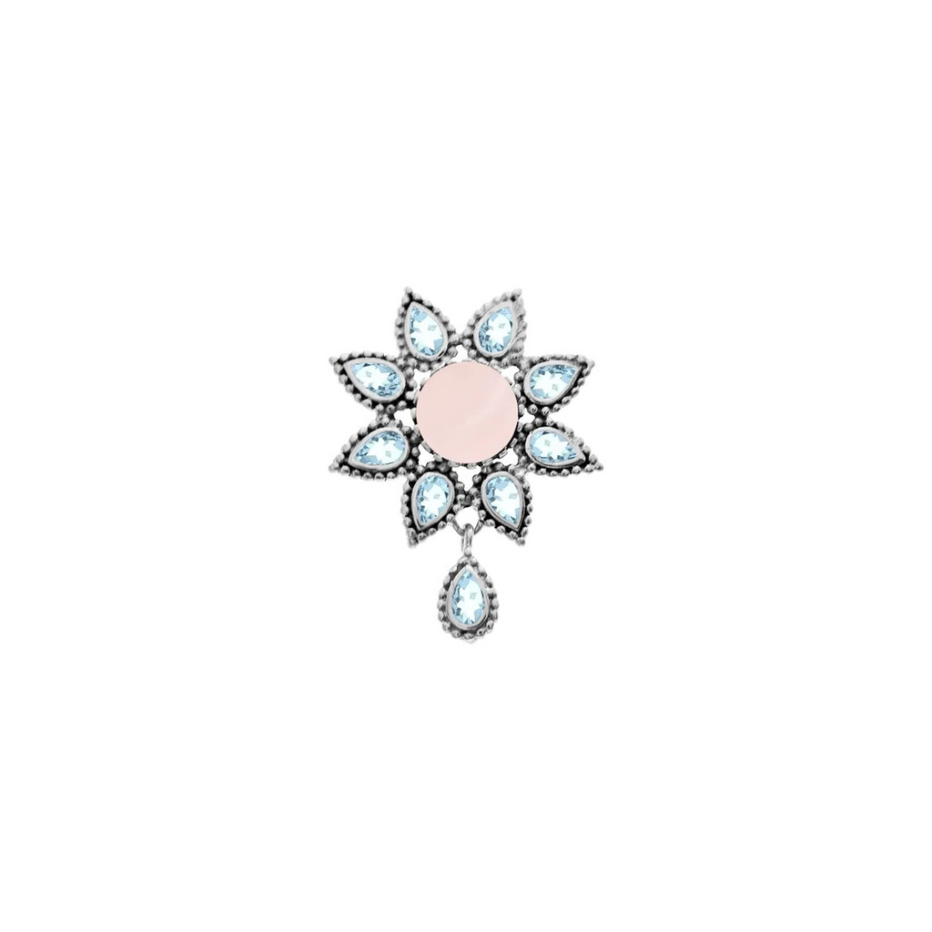 Floral Quartz & Topaz Pendant Sterling Silver 925 Hallmarked All Chain Lengths