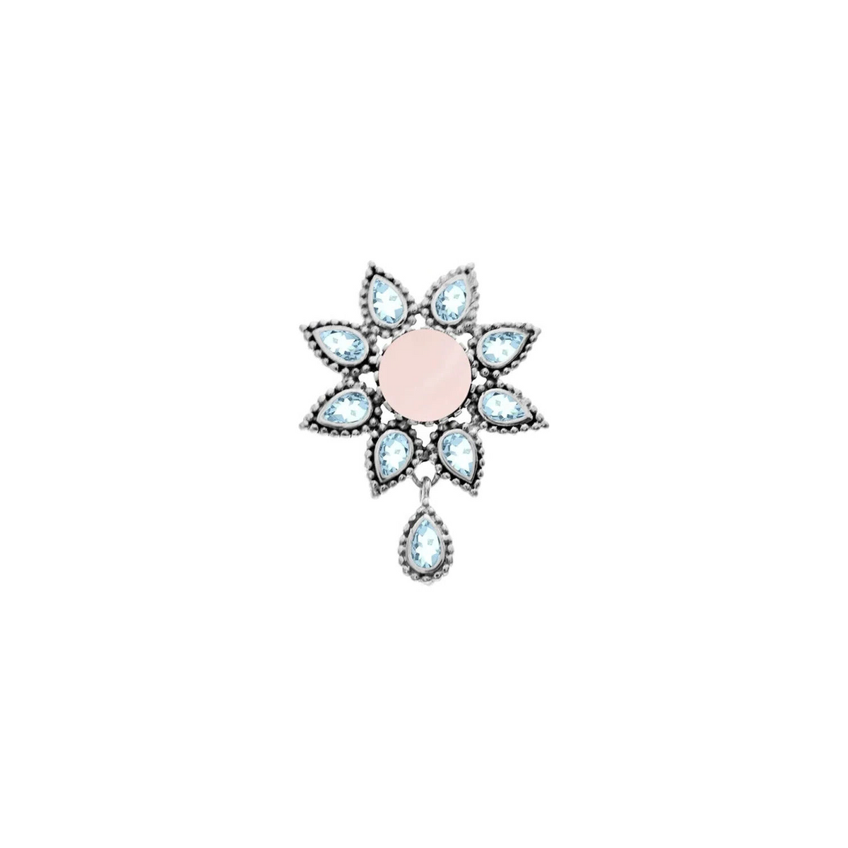Floral Quartz & Topaz Pendant Sterling Silver 925 Hallmarked All Chain Lengths