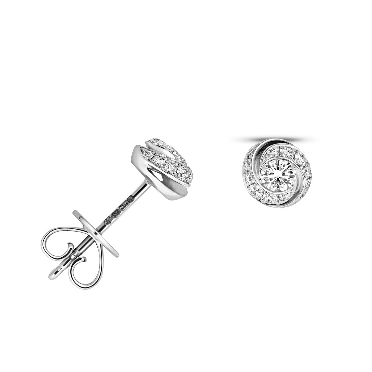 15 Natural Diamond Swirl Stud Earrings 18ct White Gold Hallmarked British Made