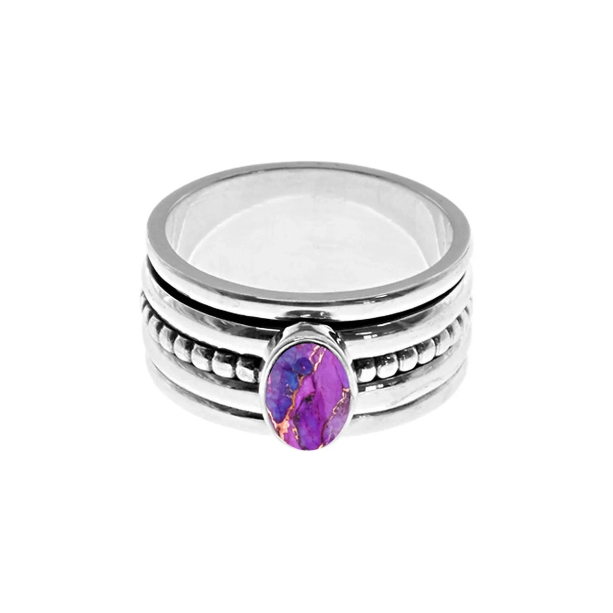 Dotted Oval Mohave Spinner Ring Sterling Silver 925 Hallmarked Size K - T
