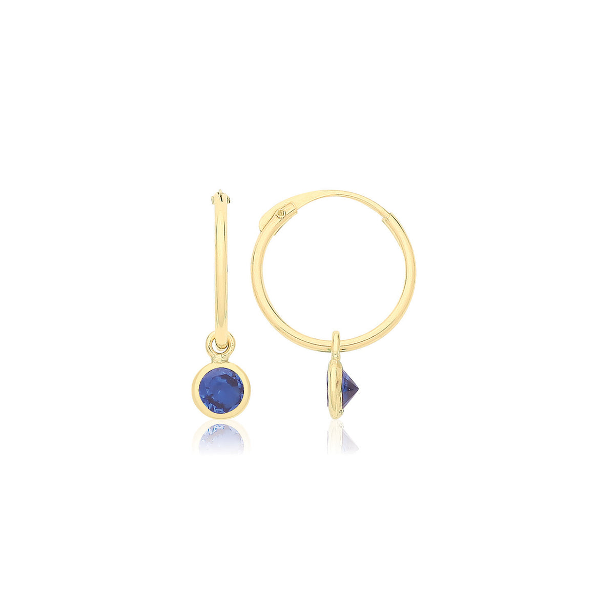Hinged Sleeper Sapphire Hoop Earrings 9ct Yellow Gold 375 Hallmarked Brand New