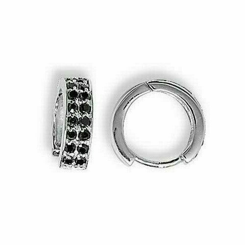 Mens Huggie Hoop Earring Black Cubic Zirconia Sterling Silver Gents 925 Hallmark