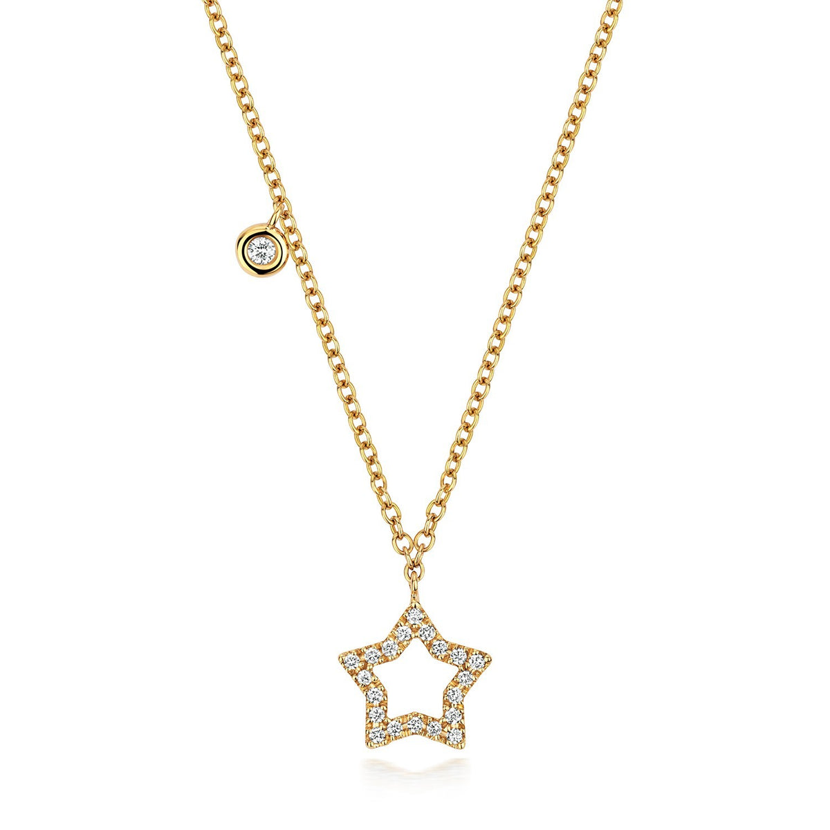 21 Natural Diamond Star Necklace 18ct Yellow Gold Hallmarked British Made