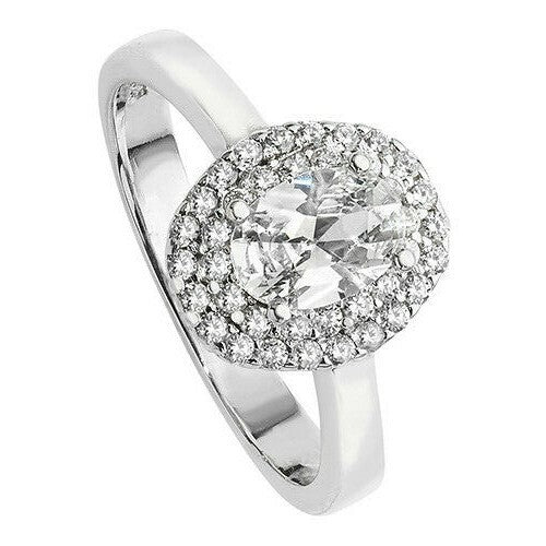 Sterling Silver Oval Halo Ring Engagement Gemstone 925 Hallmarked Size L - V