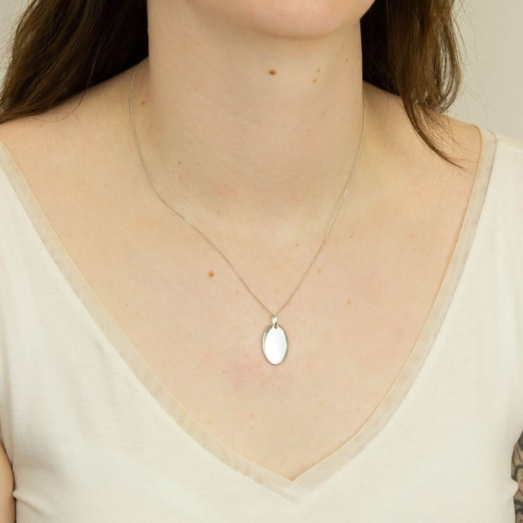 Oval Sterling Silver Tag Pendant 925 Hallmarked British Made All Chain Lengths