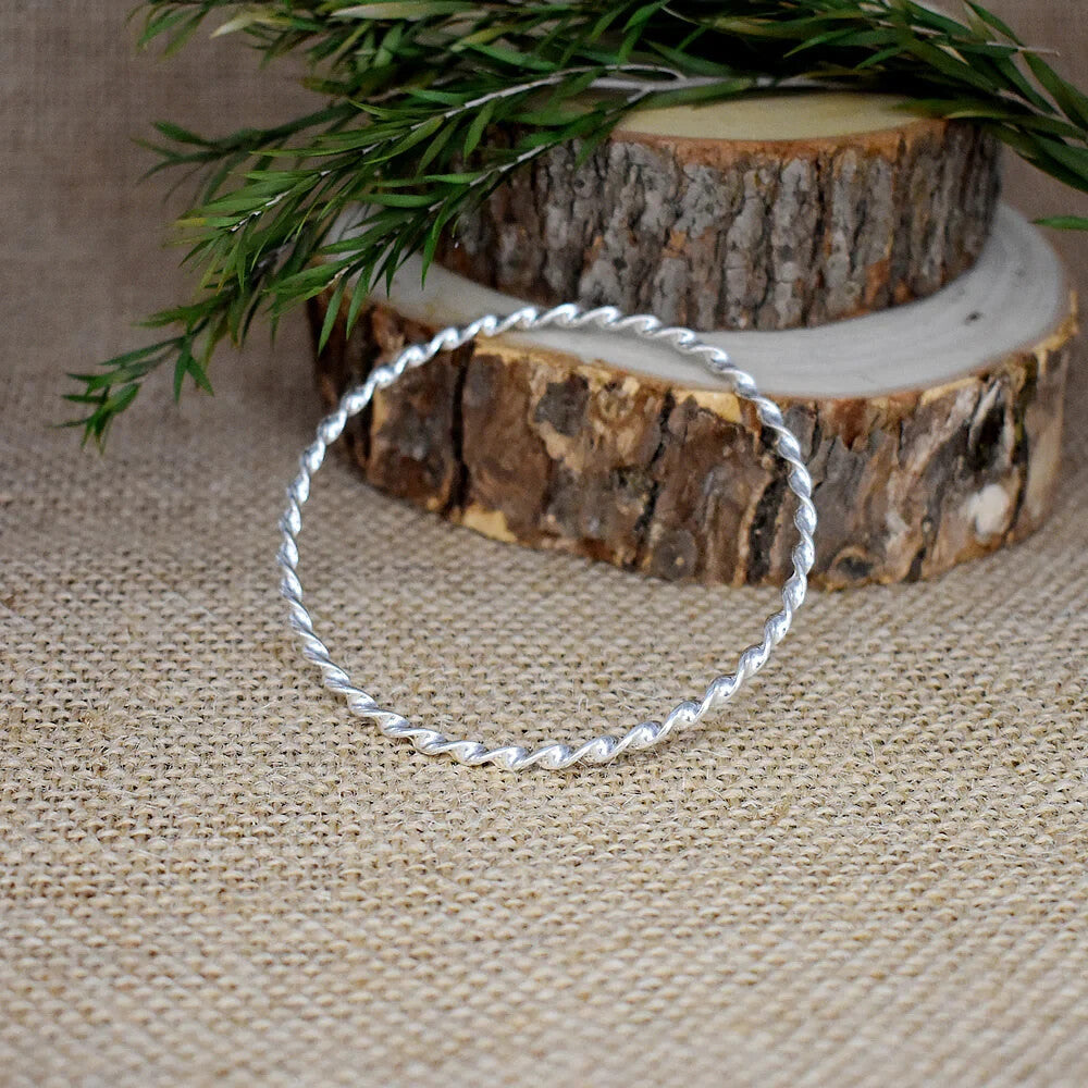 Sterling Silver Twisted Bangle British Made 925 Hallmarked Brand New Boxed