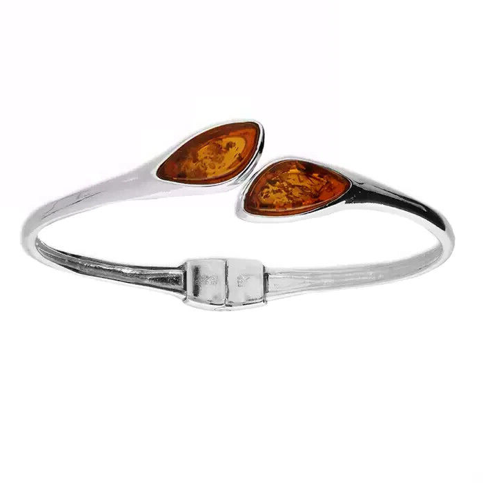 Teardrop Amber Bangle Sterling Silver 925 Hallmarked British Made Brand New