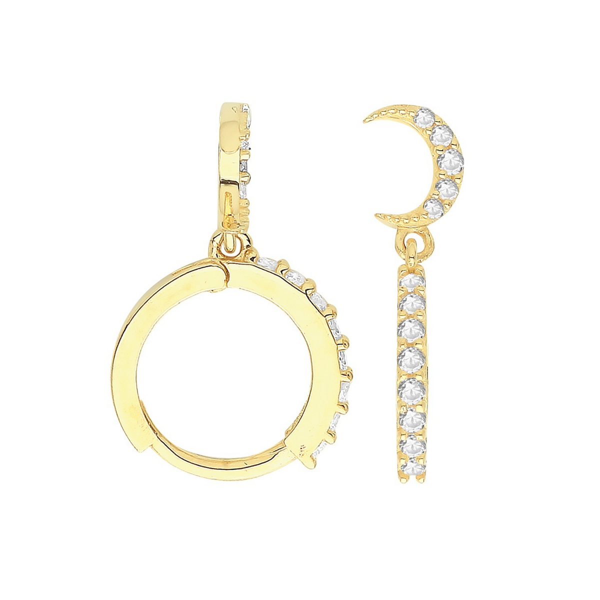 8mm Moon Hoop Drop Earrings 9ct Yellow Gold 375 Hallmarked Brand New