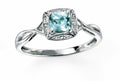 9ct White Gold Diamond and Aquamarine Ring British Made L - Q