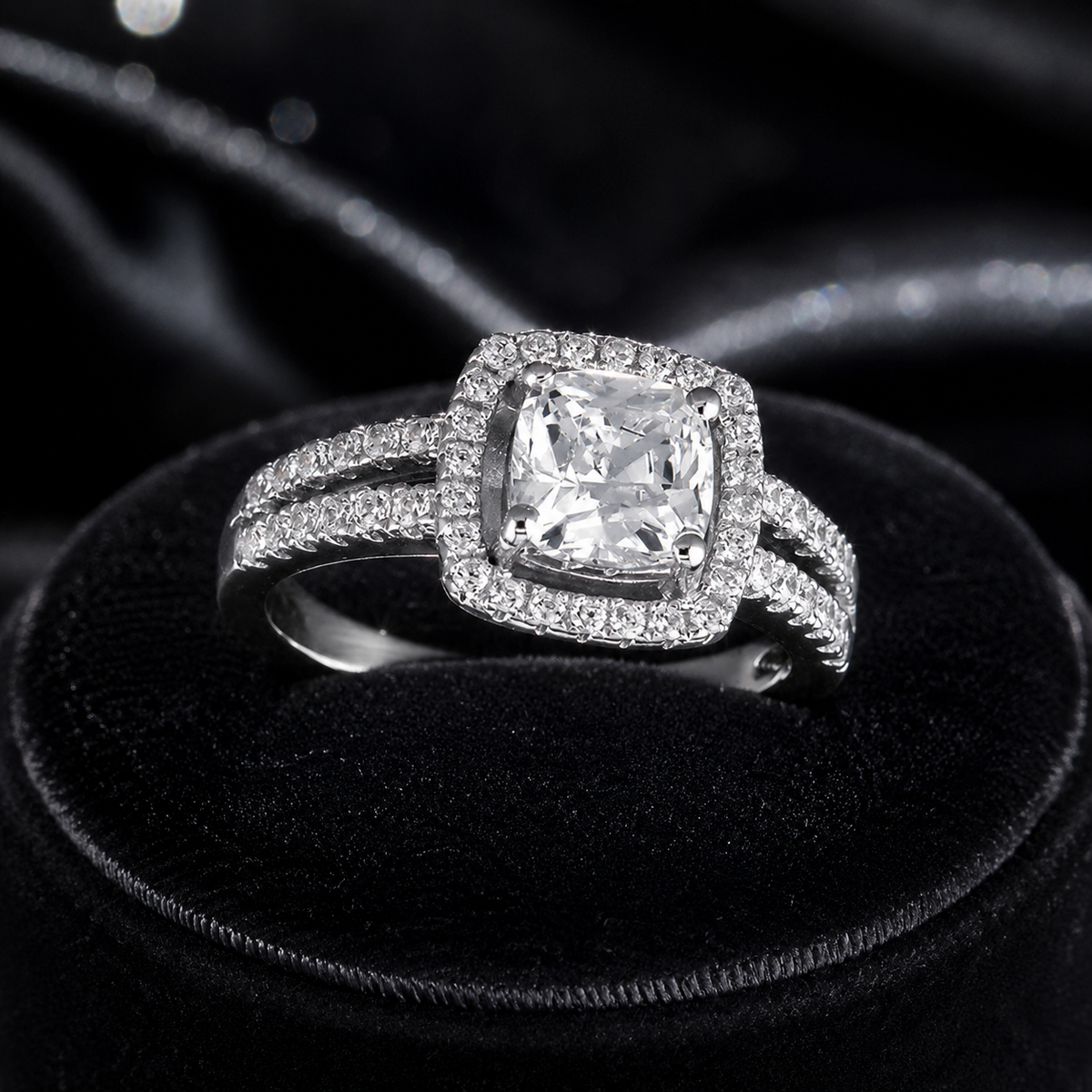 Square Pave Set Ring Sterling Silver 925 Hallmarked British Made Size K - R