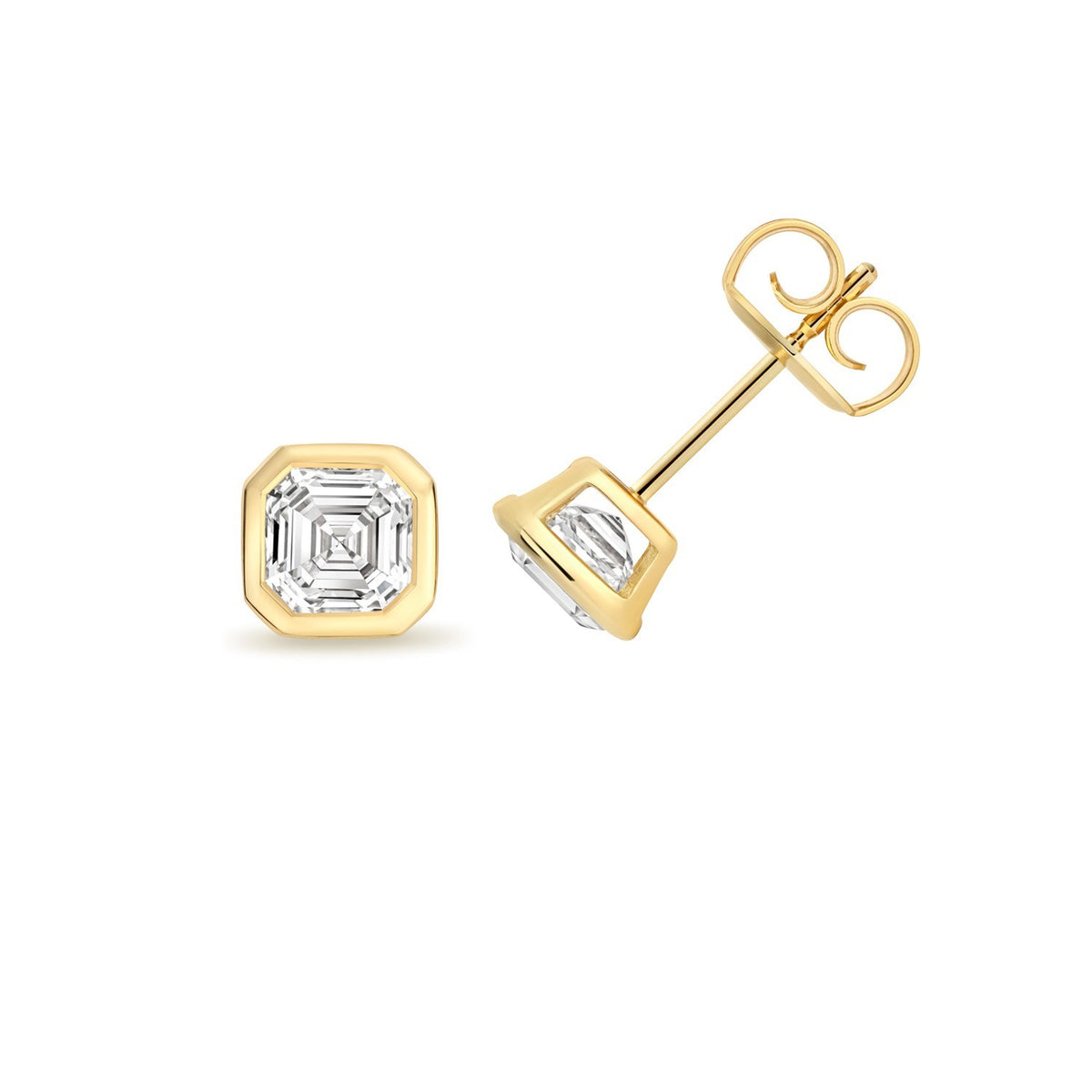 Lab-Grown Diamond Asscher Stud Earrings 18ct Yellow Gold Hallmarked British Made