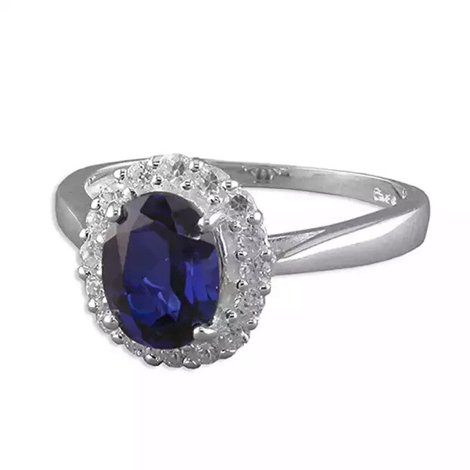 Oval Halo Sapphire Ring Sterling Silver 925 Hallmarked British Made Size M - S