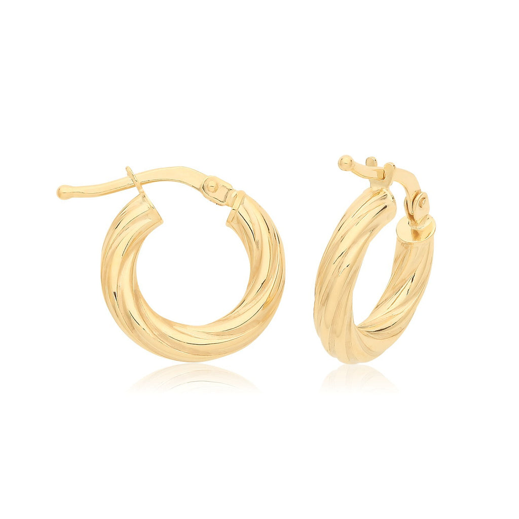 9ct Yellow Gold Twist Hoop Earrings 375 Hallmarked 6mm - 10mm Diameter