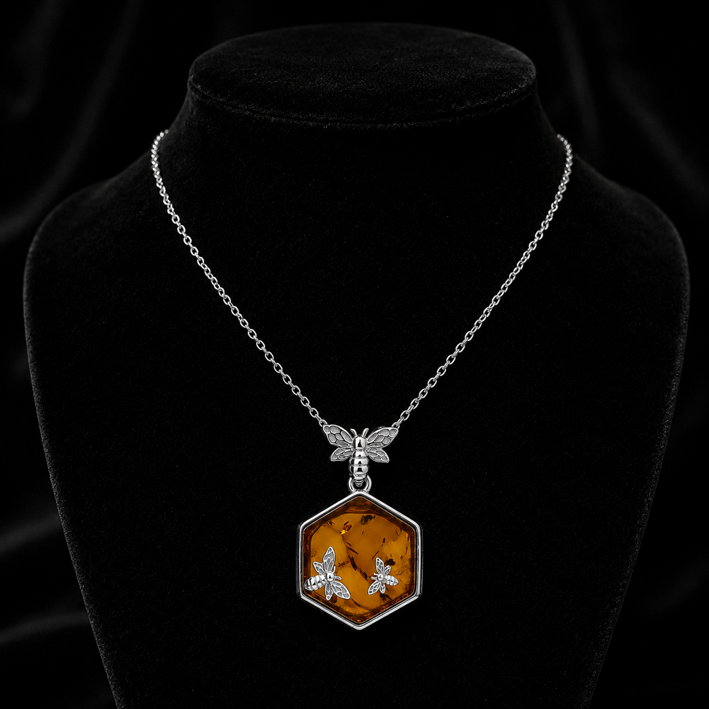 Flying Bee Amber Pendant Sterling Silver 925 Hallmarked All Chain Lengths