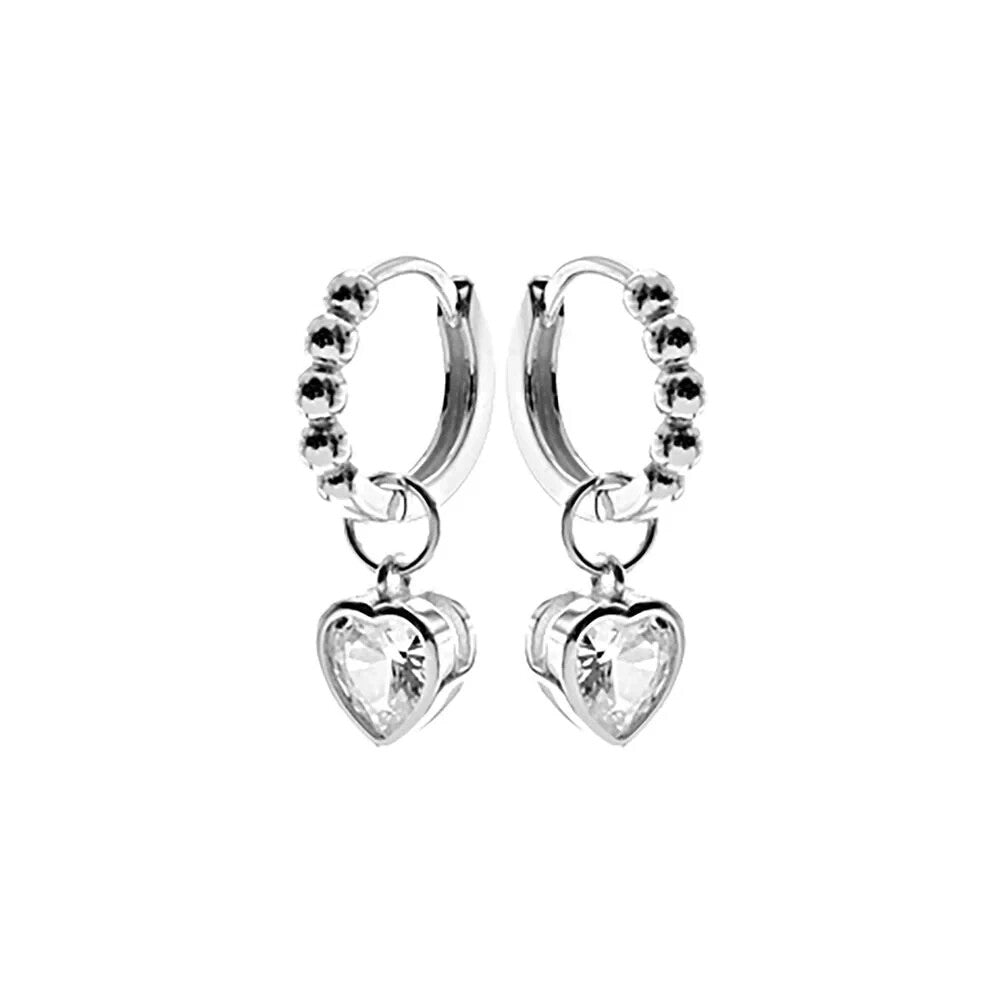 Drop Bobble Heart Hoop Earrings Sterling Silver 925 Hallmarked Brand New Boxed