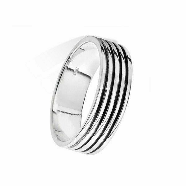 Men's Sterling Silver Wedding Ring Band Ribbed Gents 925 Hallmarked Sizes R - Z