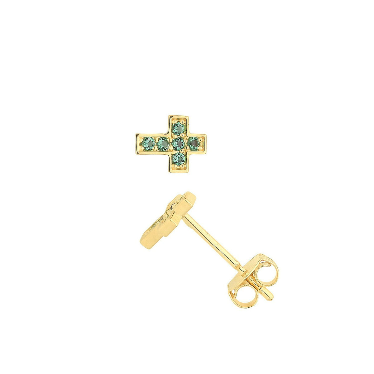 Emerald Cross Stud Earrings Yellow Gold Natural Stone 375 Hallmark New Boxed