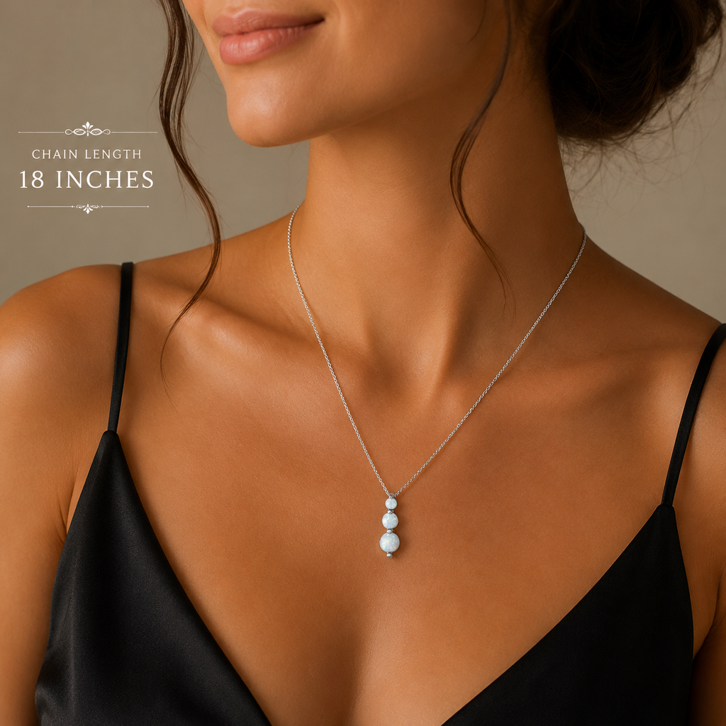 Natural Triple Opal Necklace Solid Sterling Silver 925 Hallmarked British Made