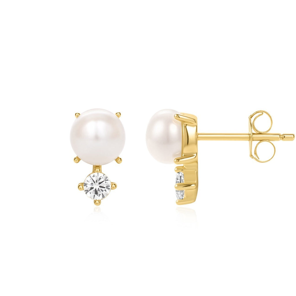 2 Stone Pearl Drop Earrings 9ct Yellow Gold Plated Hallmarked British Made