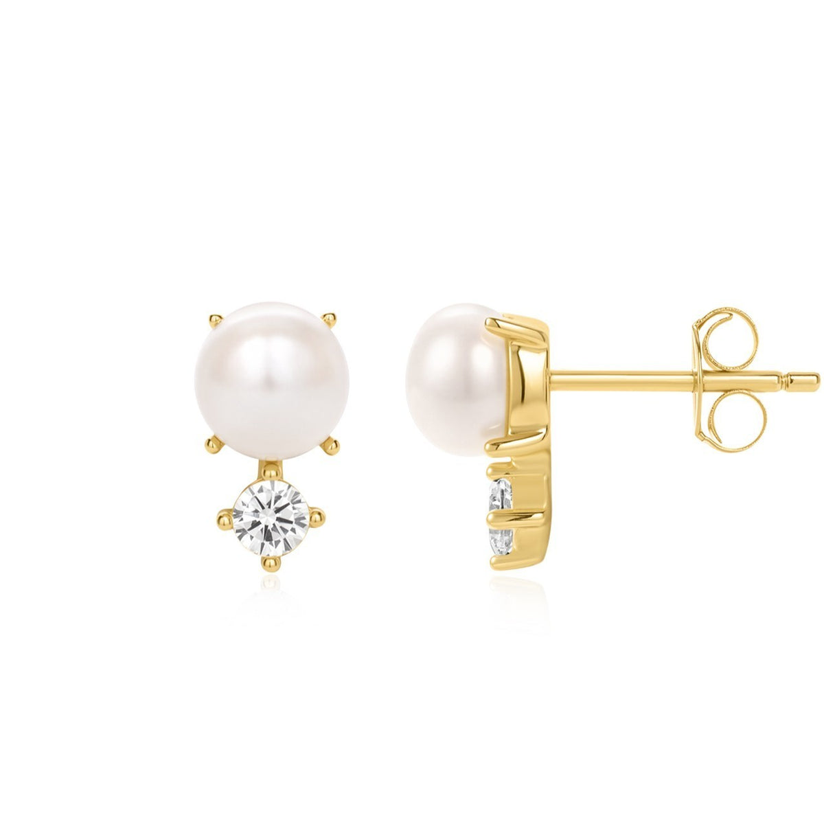 2 Stone Pearl Drop Earrings 9ct Yellow Gold Plated Hallmarked British Made
