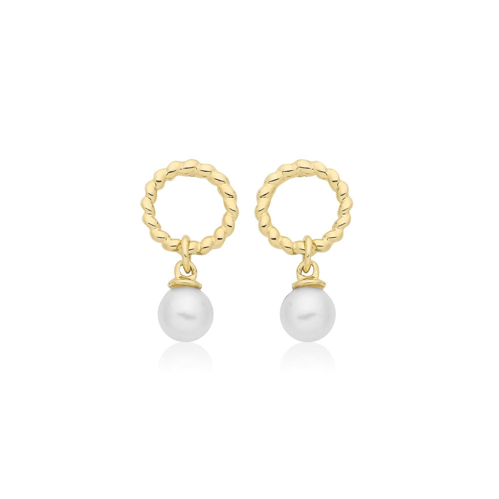 Natural Pearl Ribbon Drop Earrings 9ct Yellow Gold 375 Hallmarked Brand New