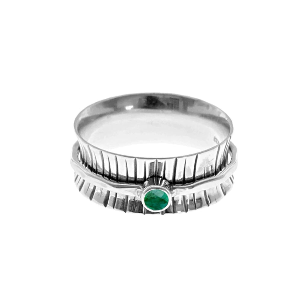Flush Emerald Spinner Ring Sterling Silver 925 Hallmark British Made Size K - T