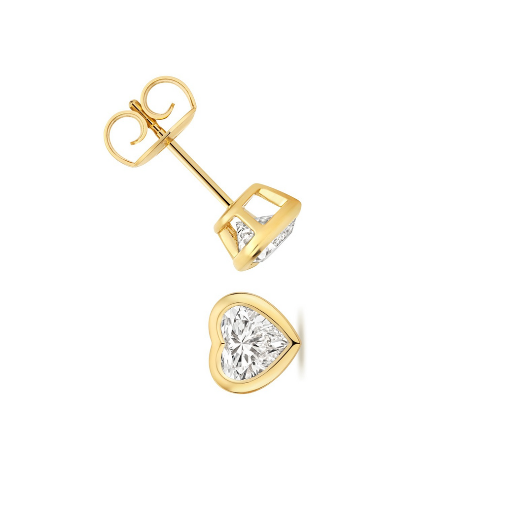 1 Lab Grown Diamond Heart Stud Earrings 18ct Yellow Gold Hallmarked British Made